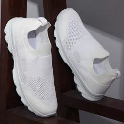 Goldstar Women's White Slip-On Sport Shoes with Trendy Net Design Walking Shoes For Women