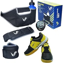Gowin Badminton Shoe Power Black/Yellow Size-8 with Verified Walking Set