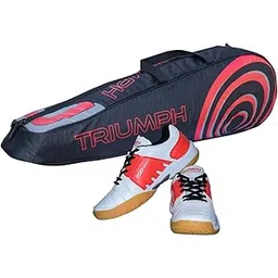 Gowin Badminton Shoe Power White/Red Size-4 with Triumph Badminton Bag 304 Black/Red