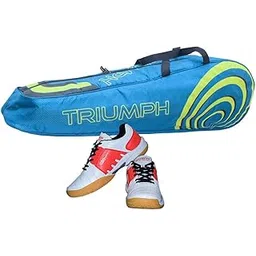 Gowin Badminton Shoe Power White/Red Size-4 with Triumph Badminton Bag 304 Sky/Lime