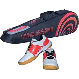 Gowin Badminton Shoe Power White/Red Size-5 with Triumph Badminton Bag 304 Black/Red