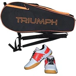 Gowin Badminton Shoe Power White/Red Size-6 with Triumph Badminton Bag 306 Black/Red