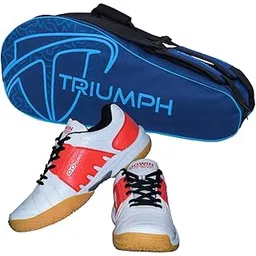 Gowin Badminton Shoe Power White/Red Size-9 with Triumph Badminton Bag 303 Navy/Sky