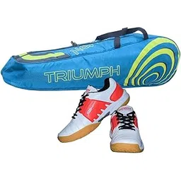 Gowin Badminton Shoe Power White/Red Size-9 with Triumph Badminton Bag 304 Sky/Lime