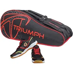 Gowin Badminton Shoe Smash Black Size-6 with Triumph Badminton Bag 303 Black/Red