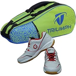 Gowin Badminton Shoe Smash Grey Size-1 with Triumph Badminton Bag 303 Lime/Royal