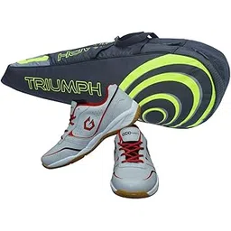 Gowin Badminton Shoe Smash Grey Size-1 with Triumph Badminton Bag 304 Black/Lime