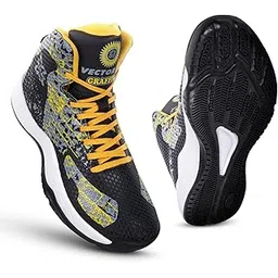 Graffiti 3D Texture TPU Fusing|Eva Phylon Rubber Sole Stylish & Comfortable High Ankle Court Shoe Best for Squash Table Tennis Volleyball Indoor & Outdoor Sports Lace Up Sneakers for Men