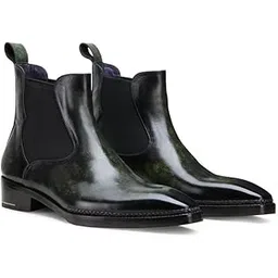 Green Patina Leather Chelsea Boots for Men | Premium Slip-On Ankle Dress Boot with Elastic Gore & Hand-Finished Shine | Stylish Formal & Semi-Formal Footwear