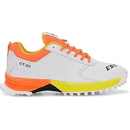 GT-20 Cricket Shoes, White with Orange and Yellow, Athletic Sport Cleats