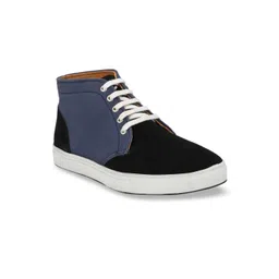 Guava Men Black & Blue Colourblocked Suede Mid-Top Sneakers