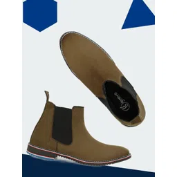 Guava Men Olive Green Solid Cheslea Boots