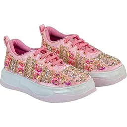 Gulbahar Bridal Sneakers Pink Floral Embroidered with Gold Sequin