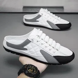 Half Back Open Backless Footwear, Lace Up Outdoor Casual Sneakers For Men