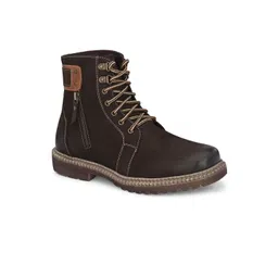 Harrytech London Men Textured Mid-Top Genuine Leather Biker Boots