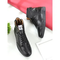 Harvard Men Black Solid Synthetic Leather Mid-top Ankle Boots