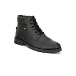 HAUTTON Men Leather Block Heel High-Top Boots