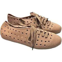 Heart Sneakers for Women & Girls (Khaki, Numeric_4)