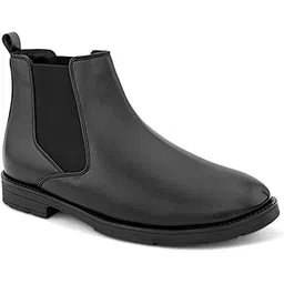 Height Increasing 3 Inch Elevator Chelsea Boots for Men | Black Mid-Top Slip-On Boots with Solid Upper, Cushioned Footbed & TPR Block Heel Outsole | Stylish Casual Wear Boots