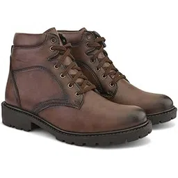 Height Increasing Elevator Boots for Men | 3 Inch Height Boost High-Top Brown Faux Leather Ankle-Length Boots | Round Toe Lace-Up Casual Boots with Cushioned Footbed & Anti-Slip Textured Outsole