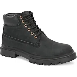 Height Increasing Shoes Elevator Men Round Toe Mid-Top Lace-Ups Chunky Boots with Guaranteed 3 Inch Height Incease (1.25 Inches Outer Sole and 1.75 Invisible Insole)