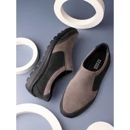 HERE&NOW Men Black And Brown Colourblocked Suede Slip On Sneakers