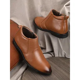 HERE&NOW Men Tan Brown Mid-Top Regular Boots