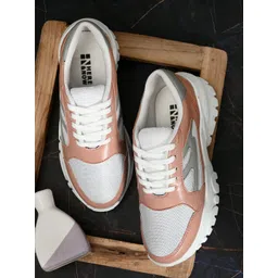 HERE&NOW Women Pink And Grey Color Blocked PU Sneakers