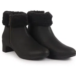 High Ankle Flared Heel Side Zipper Winter Classic Fur Boots|Outdoor Boots|Work Boots For Women