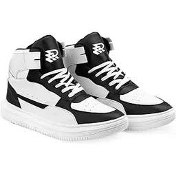 High-Top Basketball Sneakers, Black and White, Athletic Sports Shoes