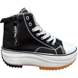 High-Top Platform Sneakers, Lace-Up, Chunky Sole, Casual Streetwear Style