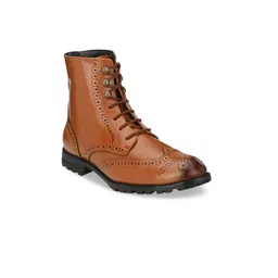 Hirels Men Tan-Brown Perforations PU High-Top Brogue Boots