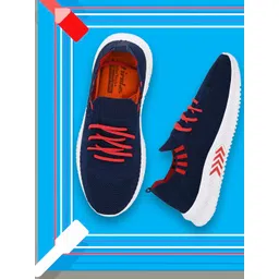 HIROLAS Men Navy Blue Mesh Walking Shoes