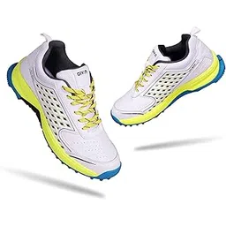 Hit-Man Cricket Shoes for Men, Sports Shoes, NOT Water Resistant Cricket Shoes,Advanced Durable and Flexible EVA,Size- 8 White/Yellow