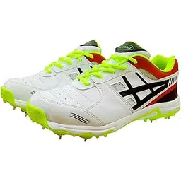 HITMAX Sports Impact-21 Metal Spikes Cricket Shoes for Men (7) White