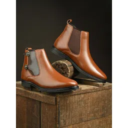 House of Pataudi Men Lightweight Soft Cushioned Footbed Chelsea Boots