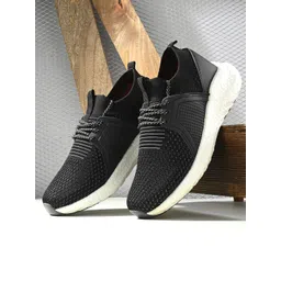 HRX by Hrithik Roshan Men Black & White Flyknit Mesh Non-Marking Running Shoes