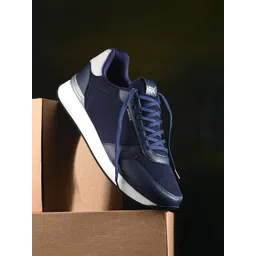 HRX by Hrithik Roshan Men Navy Blue & White Heritage  Textured Mesh Sneakers