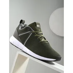 HRX by Hrithik Roshan Men Olive Green & White Mesh Memory Foam Non-Marking Running Shoes