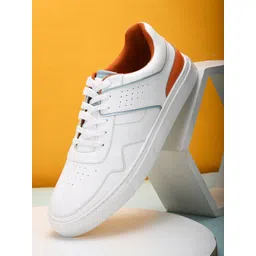 HRX by Hrithik Roshan Men White And Orange Perforated Lightweight Sneakers