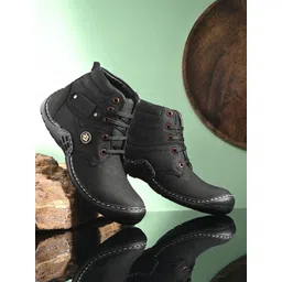 Hundo P Men Genuine Leather Mid-Top Regular Boots