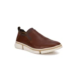 Hush Puppies Men Tan Brown Leather Slip-On Sneakers