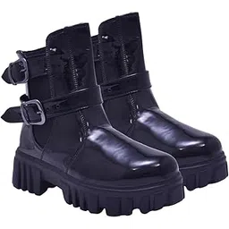 HVNLY Women’s Chunky Ankle Boots | Stylish Black Buckle Strap Boots with Thick Sole | Trendy Casual & Party Footwear Boots
