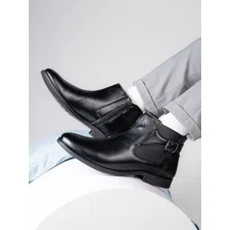 Hydes N Hues Men Casual Block-Heeled Chelsea Boots With Buckle Detail