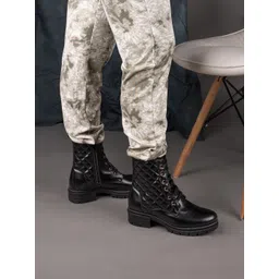 Hydes N Hues Women Mid-Top Textured Leather Block Heel Regular Boots