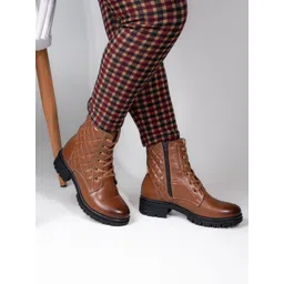 Hydes N Hues Women Textured Mid-Top Block-Heeled Regular Boots