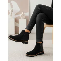 ICONICS Women Round Toe Side Zip Chelsea Boots