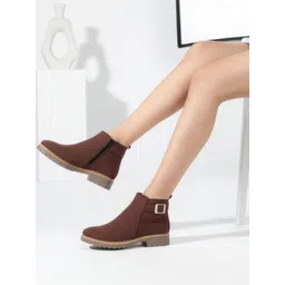 ICONICS Women Round Toe Zip Chelsea Boots