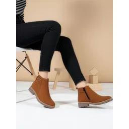 ICONICS Women Round Toe Zip Chelsea Boots