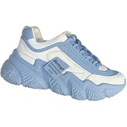 Imported Quality Women’s Sneakers – 2025 Hot Fashion Design with Thick Bottom | Breathable, Waterproof Walking & Running Shoes | PU Mesh Upper | Pink & Blue Color